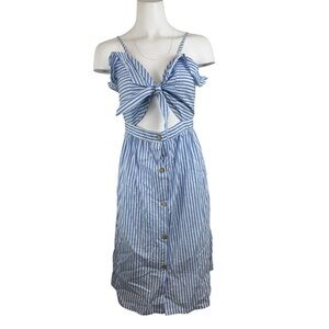 PatPat Striped Tie Knot Bust Dress Blue White M
